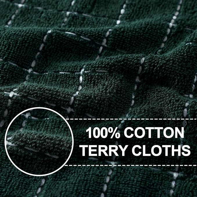 Homaxy 100% Cotton Terry Kitchen Towels(Blackish Green, 13 x 28 inches), Checkered Designed, Soft and Super Absorbent Dish Towels, 12 Pack