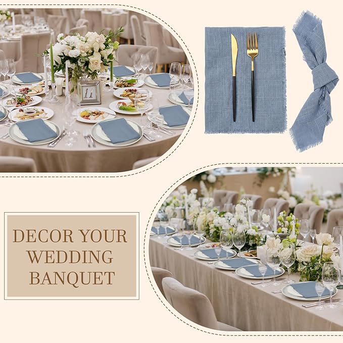 Preboun 24 Pcs Fringe Napkins Bulk Cloth Cotton Soft 17 x 17 Inch Rustic Reusable Washable Festive Square Table Napkins with Fringe for Parties Wedding Restaurant Table Accessory(Blue)