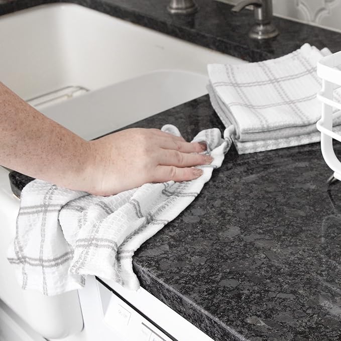 T-Fal Premium Waffle Dish Cloths: Highly Absorbent, Super Soft Long Lasting - 100% Cotton, 12"x13" Flat Waffle Dish Towel for Cleaning & Drying Dishes, (4-Pack), Grey
