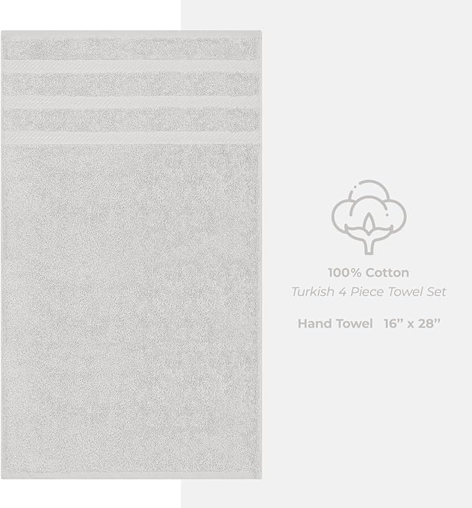 American Soft Linen Luxury Hand Towels for Bathroom, 600 GSM Heawy Weight 16x28 Size 100% Cotton Turkish 4 Piece Hand Face Towel Set, Silver Grey Hand Towels
