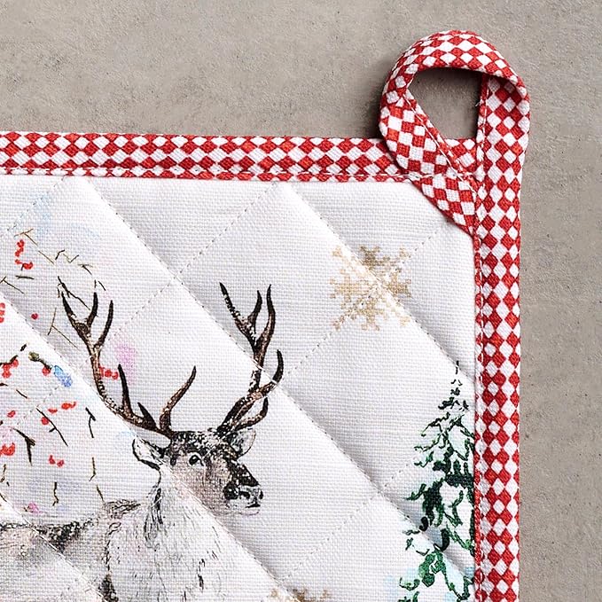 Maison d' Hermine Pot Holders 100% Cotton Heat Resistant Potholders 8" x 8" Hot Pads with Loop for Thanksgiving Christmas Decorations BBQ Cooking Baking Handling Hot Pans (Pack of 1, Rural Christmas)