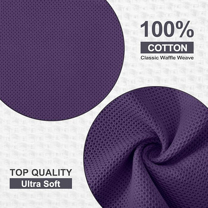 Kitinjoy 100% Cotton Waffle Weave Kitchen Hand Towels (13 X 28 Inches, Eggplant), 4-Pack Super Soft and Absorbent Dish Towel for Drying Dishes