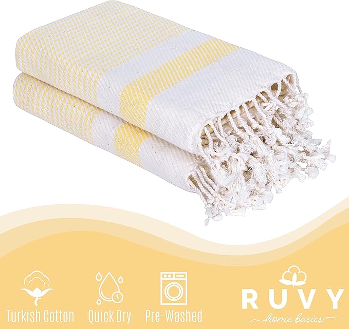 Ruvy Home Basics Turkish Hand Towels for Bathroom Set of 4 | 18"x40", Cotton | Decorative Towel for Bathroom, Kitchen, Dishcloth, Tea, Yoga, Face, Gym - Yellow