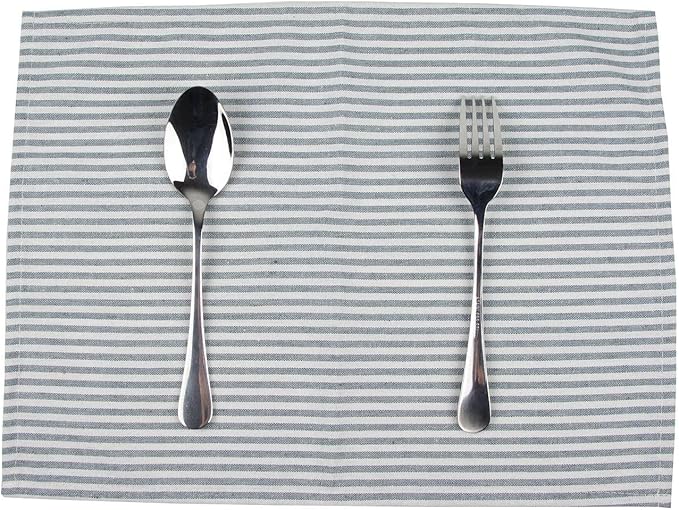Plain Striped Cotton Linen Blended Dinner Cloth Napkins - Set of 12 (40 x 30 cm) - for Events & Home Use (Ocean)