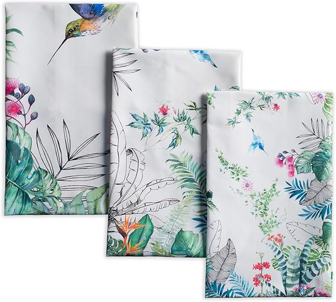 Maison d' Hermine Kitchen Towels Set of 3 100% Cotton 27.50" x 20" Reusable Cloth Tea Dish Towels Absorbent with Hanging Loop for Kitchen Gifts for Mothers Day Spring/Summer (Tropiques)
