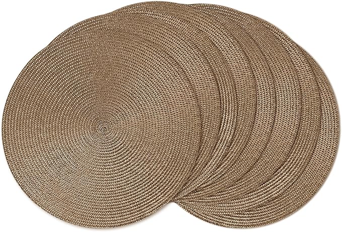 AHHFSMEI Round Placemats Set of 8 Heat Resistant Washable Non-Slip Woven Braided Table Mats for Dining Table Kitchen & Home Decor (Brown,8)