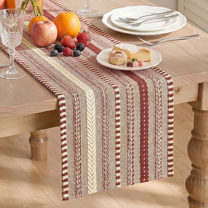 Artoid Mode Red Farmhouse Woven Table Runner, Seasonal Holiday Rustic Kitchen Dining Table Decoration for Home Party Decor 12x72 Inch