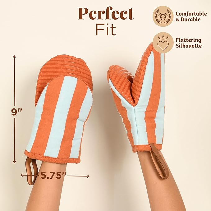 Folkulture Mini Oven Mitts | Heat Resistant 5.75"x9", Set of 2 Orange Oven Mittens for Fall Kitchen Decor | Short Oven Fall Gloves with Hanging Loop | Fall Essentials or Kitchen Mitten for Baking