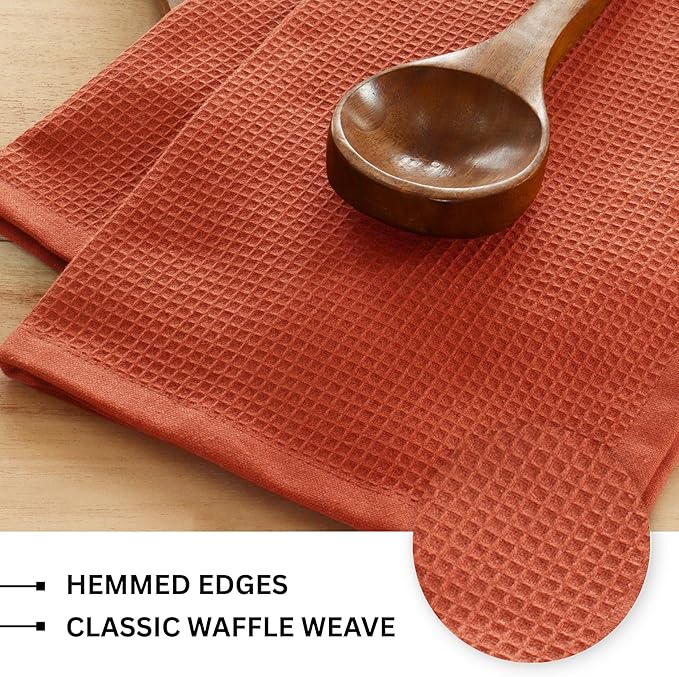 PurpleEssences Rust Waffle Weave Kitchen Towel, 100% Cotton - 15x25 Inches with Hanging Loop, Ultra Soft Absorbent Quick Drying Dish Cloth, Tea and Hand Towels, 6 Pack - Spring Easter Summer - Rust