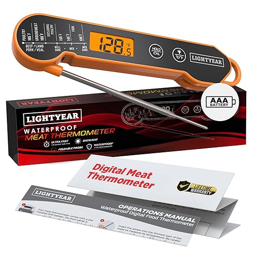 Lightyear Meat Thermometer | Instant Read Cooking Thermometer for Grilling, Roasting & BBQ, Built-in Magnet, IP65 Waterproof, Food-Grade Stainless Steel Temperature Probe