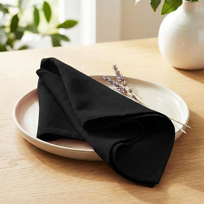 PurpleEssences Set of 12 Cloth Dinner Napkins 100% Cotton 18x18 Inch - Soft Durable Washable - Ideal for Farmhouse Party Spring Easter Summer - Perfect Everyday Use Table Linen - Black