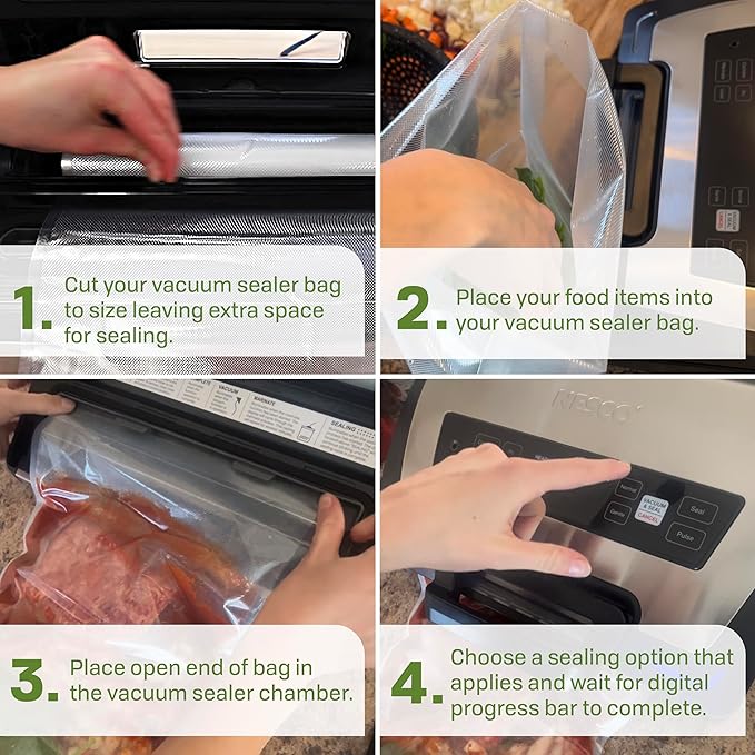 Nesco Premium Vacuum Sealer Kit featuring LiquidLock™, Includes large variety of Bags and Rolls VS-22LB, Built-in Canister Sealing Function