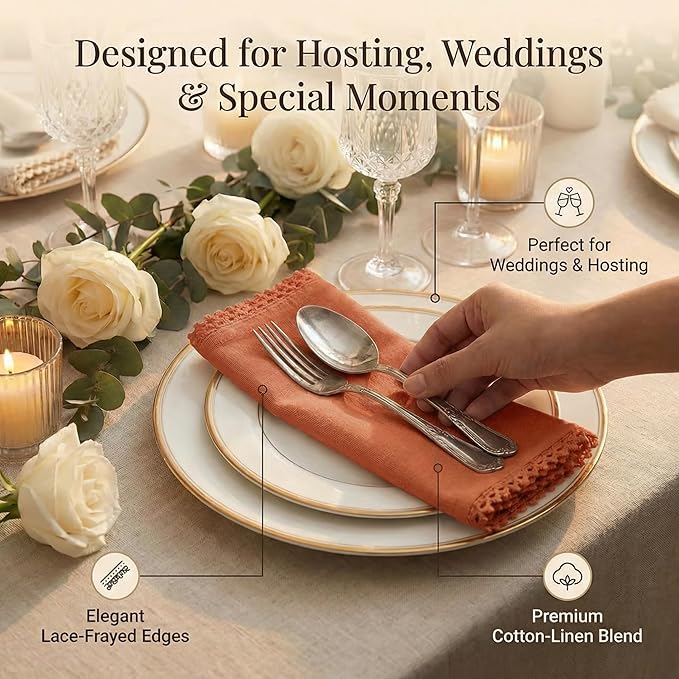 ACCENTHOME Rust Cotton Dinner Napkins Set of 12 - 18x18 Inch Soft Premium Hotel Quality Reusable Napkins for Family Dinners, Weddings & Everyday Use