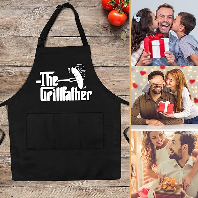 Grilling Aprons for Men,Cnavas Corss Back with Large Pockets Adjustable Chef Aprons, Funny Gifts for Men