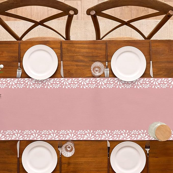 Pink Cielito Lindo Table Runner Mexican Girls Baby Shower Decoration Talavera Fiesta Mexicanos Dia De Los Muertos Dining Room Home Kitchen Table Decor (Pink, 13" x 90")