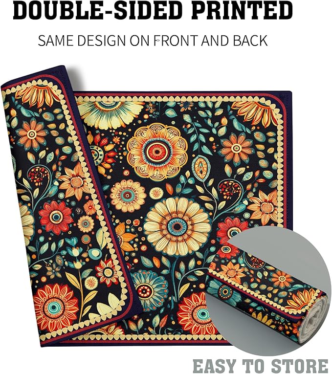 Boho Florals Placemat Set of 4 Colorful Flower Linen Place Mat for Home Decor
