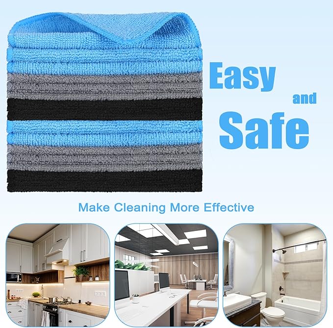 Tanlade Cleaning Cloth Dry Erase Cloth Cleaning Rags Reasonable Kitchen Towels Microfiber Towels Cars Wash(6 x 6 Inch,Blue/Gray/Black,50 Pcs)