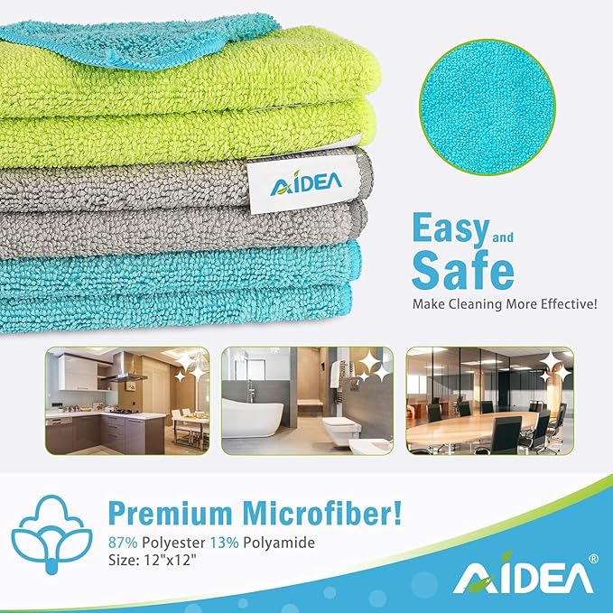 AIDEA Microfiber Cleaning Cloth-400PK, Soft Microfiber Towels for Cars, Absorbent Cleaning Rags, Lint-Free Streak-Free Wash Cloths for House, Kitchen, Window(12in.x12in)
