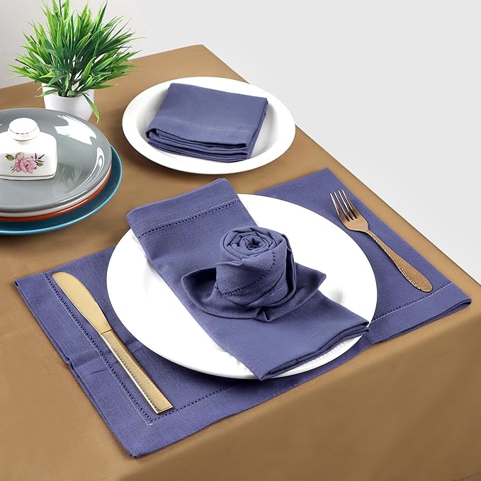 FINGERCRAFT Cloth Napkins, Hemstitched Napkins Cloth, 20 x 20 Inch Generous Picot Hem and Mitered Corner, Everyday Use Premium Quality Perfect for Parties Dinners Weddings Cocktail Set of 6 Navy