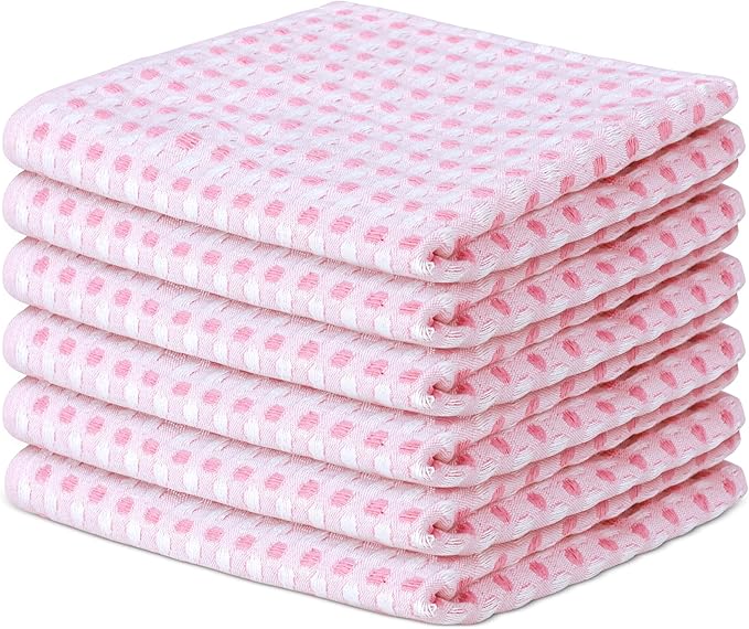 Vintage Vista 100% Cotton Dish Cloths (Pack of 6) - Dish Rags for Washing Dishes - Reusable & Highly Absorbent Kitchen Towels - Kitchen Rags fo Easter - (12" x 12" - Pink Honeycomb)