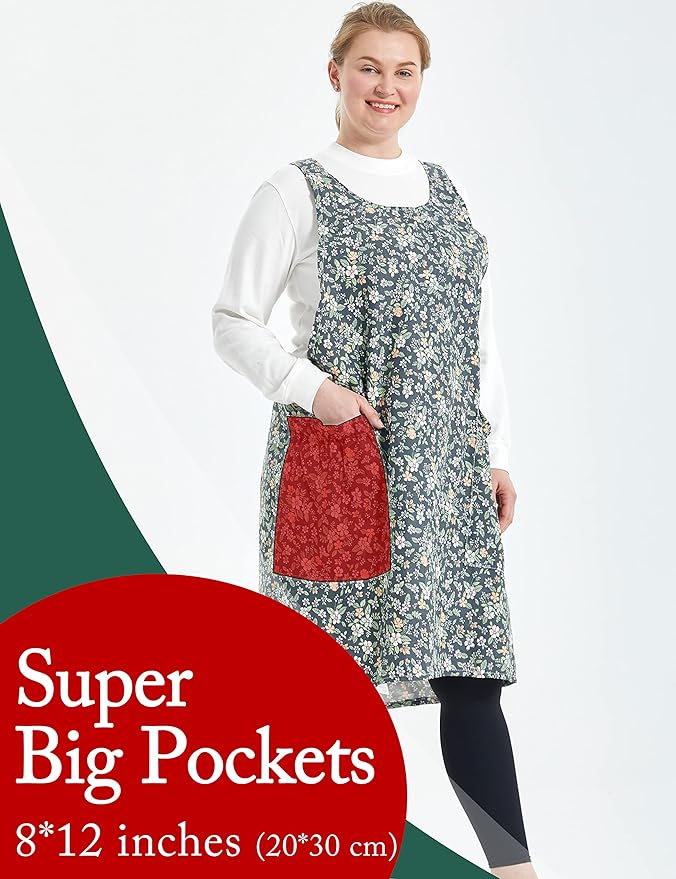 Big Plus Size Aprons for Women with Pockets Cotton Linen Baking Kitchen Cooking
