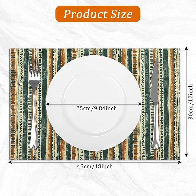 comfoyar Boho Colorful Striped Placemats Set of 4, 12x18 Inch Non-Slip Linen Place Mats, Washable Absorbent Rectangular Table Mats for Indoor Kitchen Dining Party Table Decoration