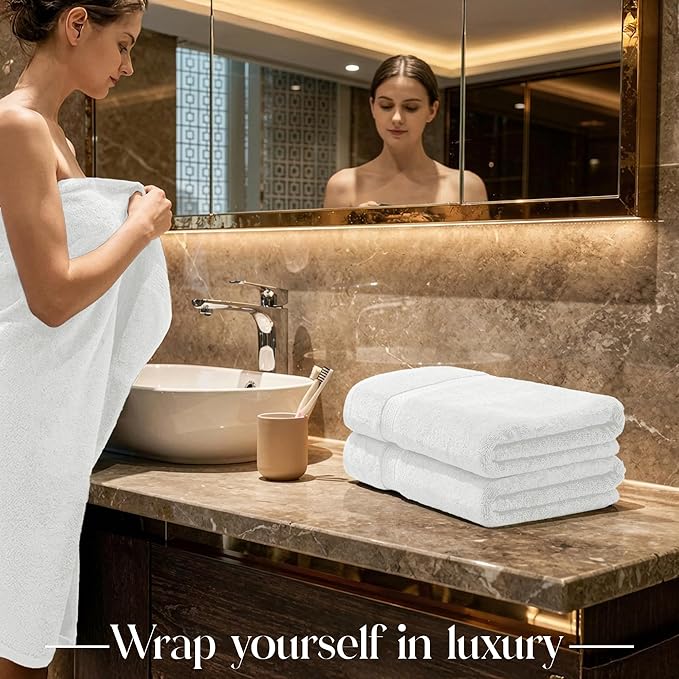 RIVERSIDE Luxury 6 Piece Towel Set, 2 Bath Towels, 2 Hand Towel, 2 Wash Cloths, 100% Cotton, 600 GSM Hotel Quality, Soft, Highly Absorbent Towels for Bathroom, White Towel Sets