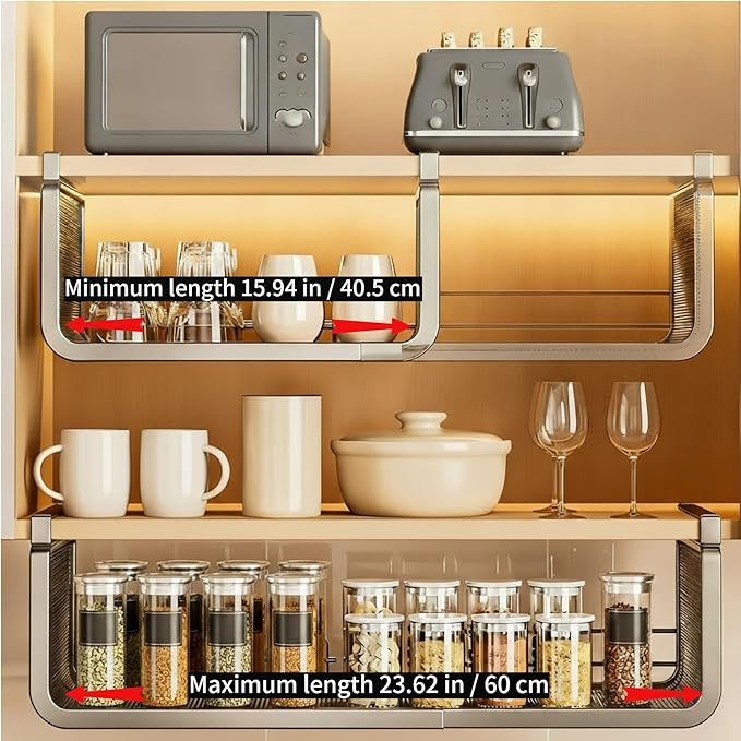 Expandable Hanging Storage Racks for Kitchen Cabinet ，Pantry & Cupboard Under Shelf Basket Organizer (Black)