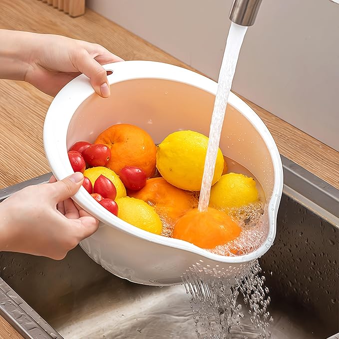 Japanese Rice Washing Bowl Quinoa Washer Strainer Small Grains Cleaner Plastic Side Drainers Colander for Rinsing Fruits, Vegetables and Beans, BPA-Free