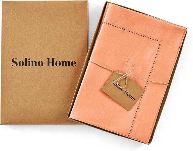 Solino Home Linen Cloth Napkins Set of 4-100% Pure Linen Coral Dinner Napkins 20 x 20 Inch for Mothers Day, Spring, Summer - Classic Hemstitch, Handcrafted and Machine Washable
