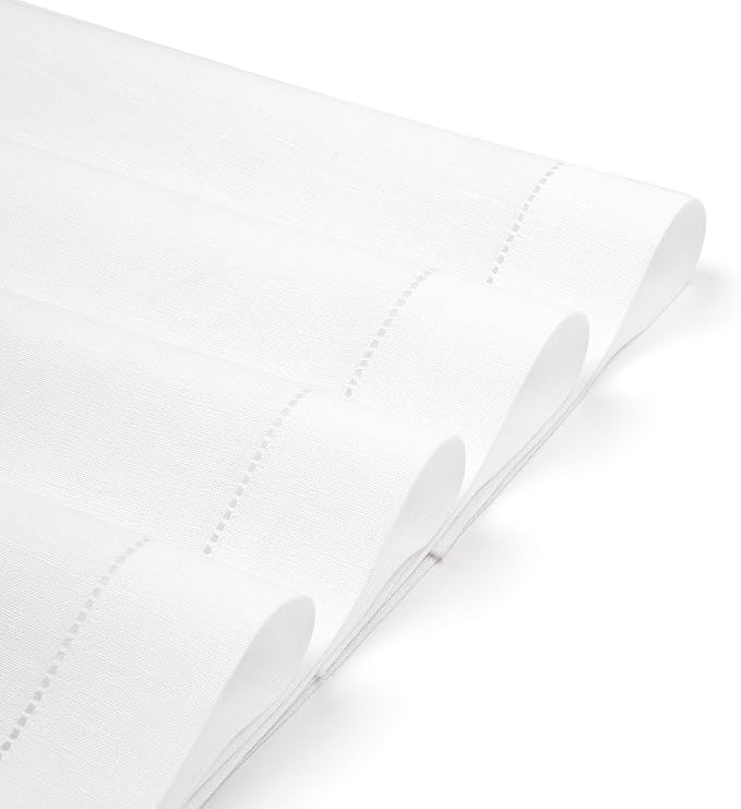 D'Moksha Homes White Linen Placemats Set of 6 - Classic Hemstitch Placemats 14 x 19 Inch - 100% Pure Linen Table Mats for Mothers Day, Spring - Handcrafted and Machine Washable