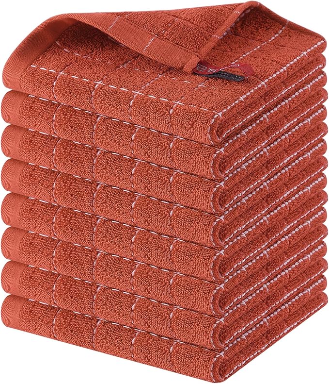 Homaxy 100% Cotton Terry Kitchen Dish Cloths, Ultra Soft and Absorbent Dish Towels for Kitchen, Suitable for Drying and Washing Dishes, 8 Pack, 12 x 12 Inches, Rust