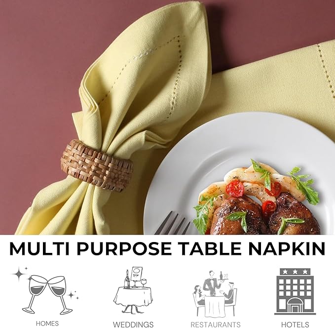 Bedding Craft Cotton Cloth Dinner Napkins Set of 12 – 18x18 French Vanilla Hemstitched – Machine Washable Fabric Napkins for Thanksgiving, Christmas, Weddings & Everyday Dining
