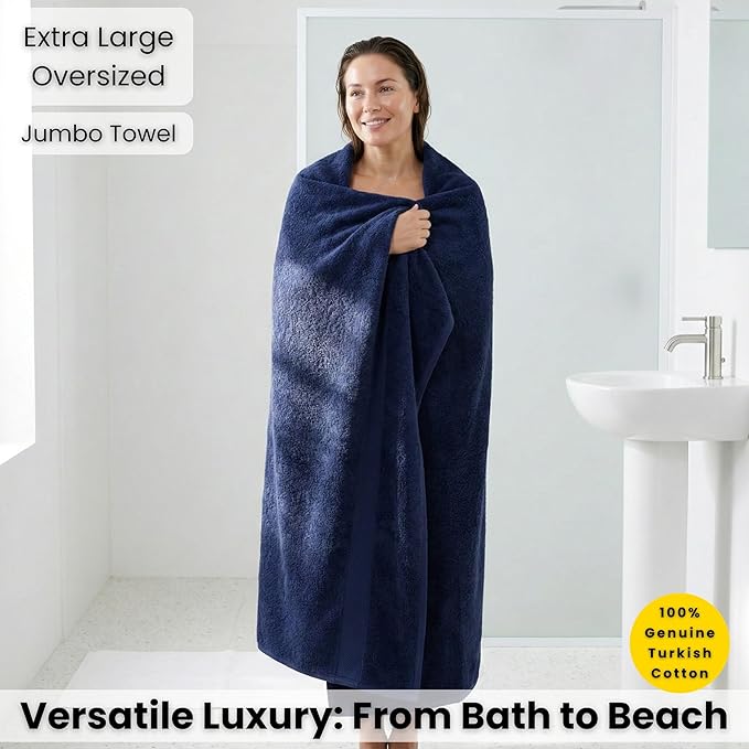 SALBAKOS Luxury 100% Turkish Cotton Bath Sheets 40x80 in Oversized Extra Large Bath Towels | Premium Hotel Quality Thick Soft Absorbent Turkish Towel for Spa Beach (Pack of 1, Navy, Jumbo Bath Sheet)