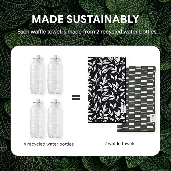 RECYCO Waffle Kitchen Towel Set of 2 - Quick Dry Microfiber Sustainable Dish Towels - Ultra Absorbent Reusable Cleaning Tea Towels - Lightweight Hand Towels,16”x 28”, Natural Rhythm