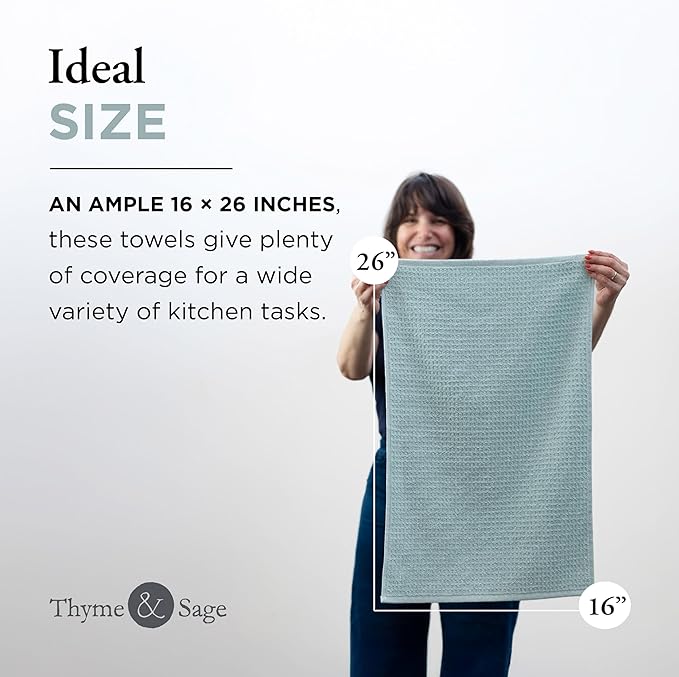 Thyme and Sage 100% Cotton Premium Turkish Kitchen Hand Towel Set, 16"x26", Ultra Absorbent, 350 GSM, Blue Maize, Pack of 4