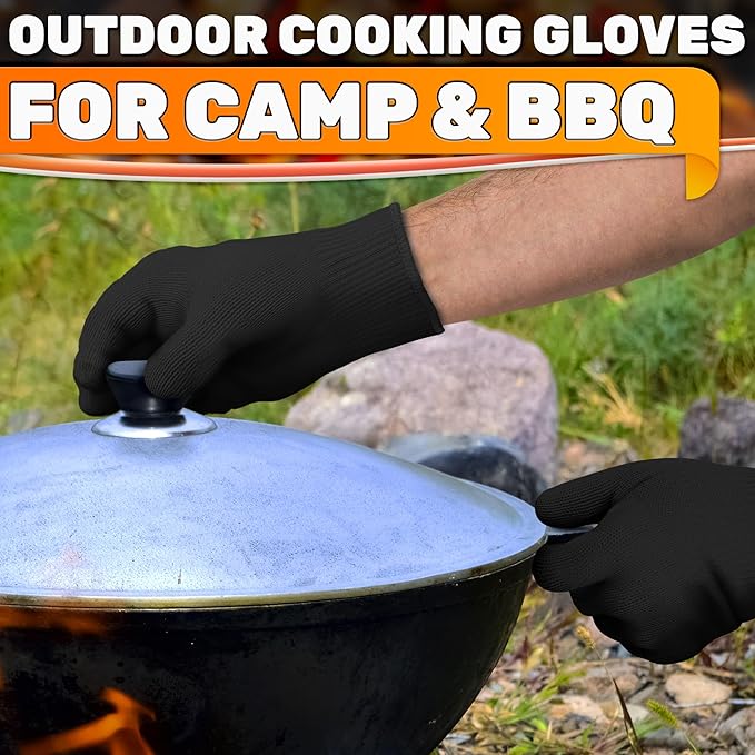 Heat Resistant Gloves – Aramid Oven Gloves with Fingers for Cooking & Grilling, Lightweight BBQ Gloves with Cotton Lining, Non-Slip, 9.45"x3.94" Kitchen Mitts for Baking & Frying, Great Gift for Chefs