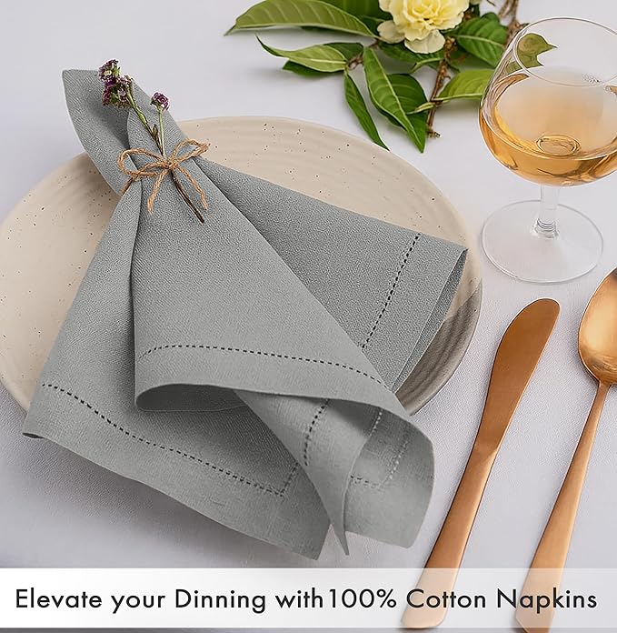 Ruvanti Cloth Napkins Set of 12, 100% Cotton High GSM 18x18 Inches, Hem Stitched Corners, Soft, Washable, Highly Durable & Absorbent, Perfect for Parties, Christmas, Thanksgiving Dinners – Wild Dove
