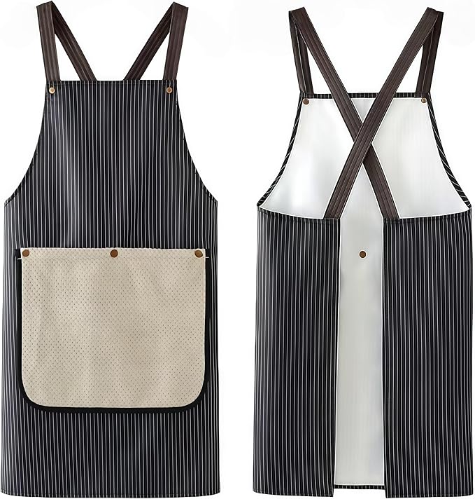 Kitchen Apron with Pockets Removable Hand Towel for Men and Women – Waterproof Cooking Apron for Home, BBQ, and Baking – No-Tie Cross Back, Durable, Comfortable, Easy to Clean