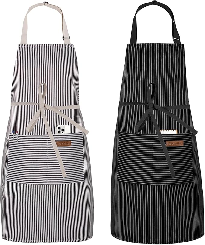 Serrenf 2 Pack Apron, Cooking Kitchen Aprons, Adjustable Bib Apron with 2 Pockets for Men Women Chef Apron