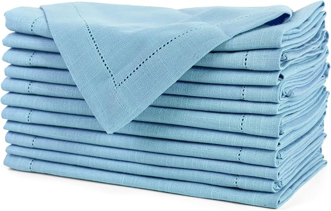FINGERCRAFT Cloth Napkins, Hemstitched Napkins Cloth, 20 x 20 Inch Generous Picot Hem and Mitered Corner, Everyday Use Premium Quality Perfect for Parties Dinners Weddings Cocktail Set of 6 Aqua