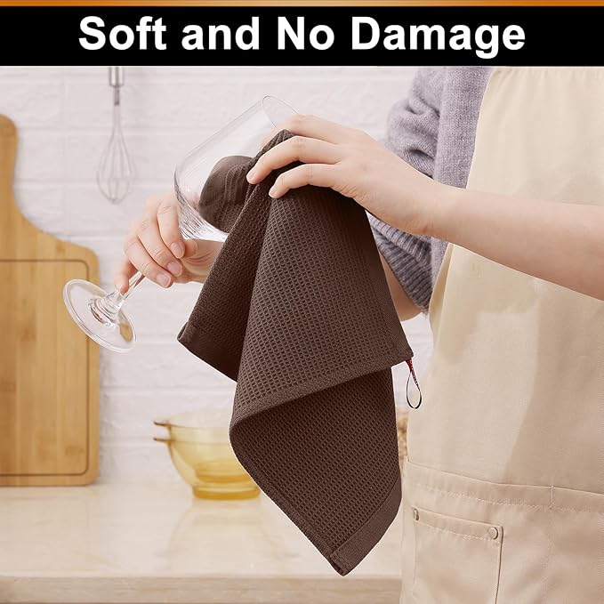 Homaxy 100% Cotton Waffle Weave Dish Cloths - 6 Pack Soft and Absorbent Dish Towels - 12 x 12 Inches Quick Dry Dish Rags - Coffee