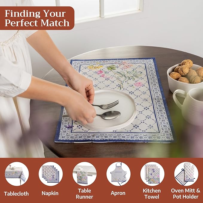 Maison d' Hermine Placemats Set of 4 100% Cotton Washable Cloth Place Mats Reusable Table Mats for Kitchen Dining Party Wedding Gifts for Mothers Day Spring/Summer (Faience, 13" x 19")