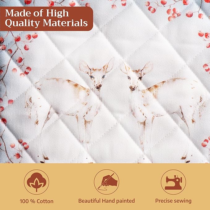 Maison d' Hermine Pot Holders Set 100% Cotton Heat Resistant Potholders 8" x 8" Hot Pads with Loop for Thanksgiving Christmas Decorations BBQ Baking Handling Hot Pans (Pack of 2, Fairy Tale Forest)