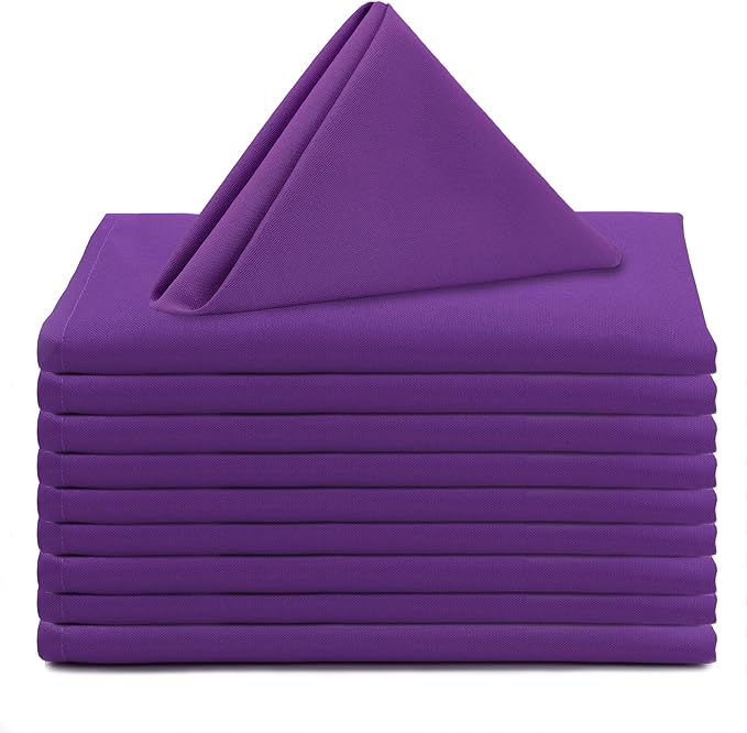 Your Chair Covers Cloth Polyester Napkins, 20 x 20 Inch, Washable Dinner Fabric Linen Napkins with Hemmed Edges for Restaurant, Wedding and Holiday Pack of 10 (Purple)