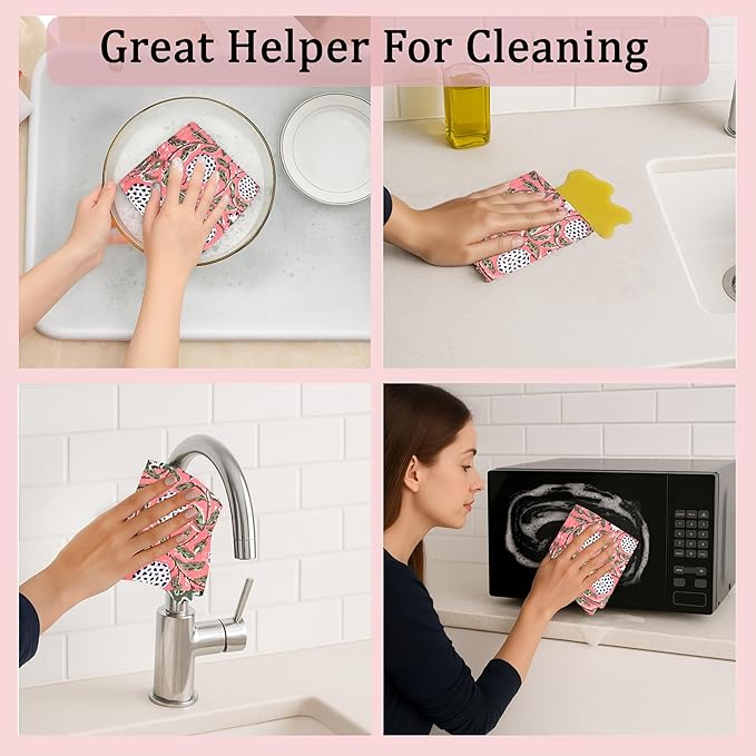 Ridhi Dark Salmon Pink Hand Block Print Cotton Waffle Dish Cloth Set of 6-12x12 Inch Super Absorbent, Soft, Reusable Kitchen Towels for Dish Drying Cleaning, Ideal for Spring, Easter, Valentine
