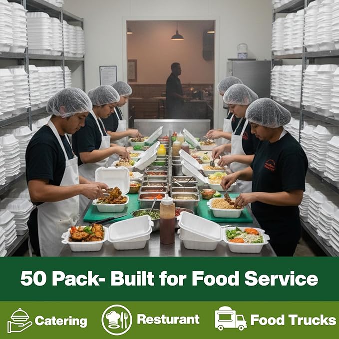 Hinged Take-Out Containers 6″ x 6″(50pack) BPA Free, Clamshell To Go Boxes Recyclable, Microwave & Freezer Safe Food Storage Boxes for Restaurants, Catering - Cake Slice Container - White