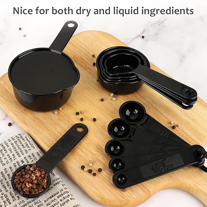 Accmor Measuring Cups & Spoons Set, Plastic Cooking Baking Tools Measuring Spoons Cups, 11 Piece Different Capacities Tablespoons Kitchen Gadgets Nesting Measure Sets for Dry Liquid Ingredients