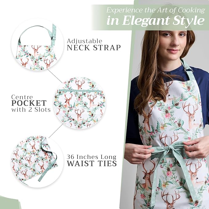 Maison d' Hermine 100% Cotton Apron for women with Pocket Kitchen Chef Apron for Men Cooking Mothers Day Gifts