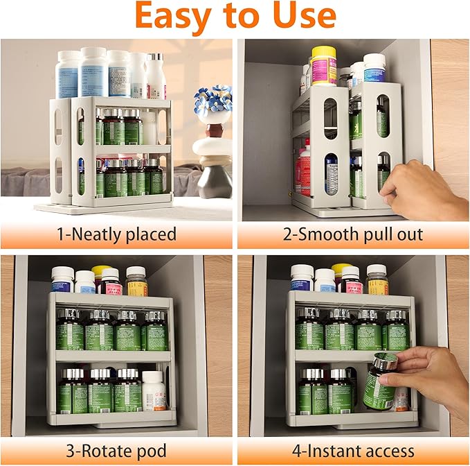 Dutiplus Medicine Organizer 2 Three-Decker Shelves Cabinet Storage Rack Organizer for Holding Vitamins, Supplements Cosmetics (9”H x 5.8”W x 10.4”D) (Dust Gray)